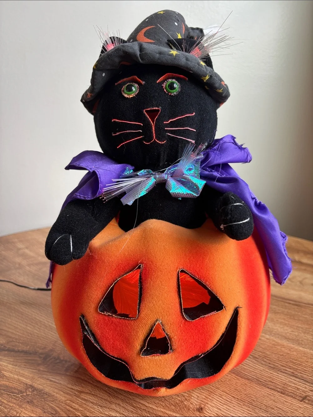 Fiber Optic Black Cat Wizard Hat Cape in Pumpkin 12